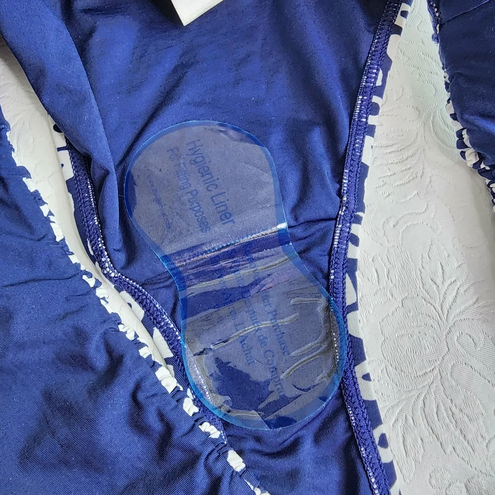 Vineyard Vines Stingray Smocked Bikini Bottom Deep Blue & White Size Medium NWT